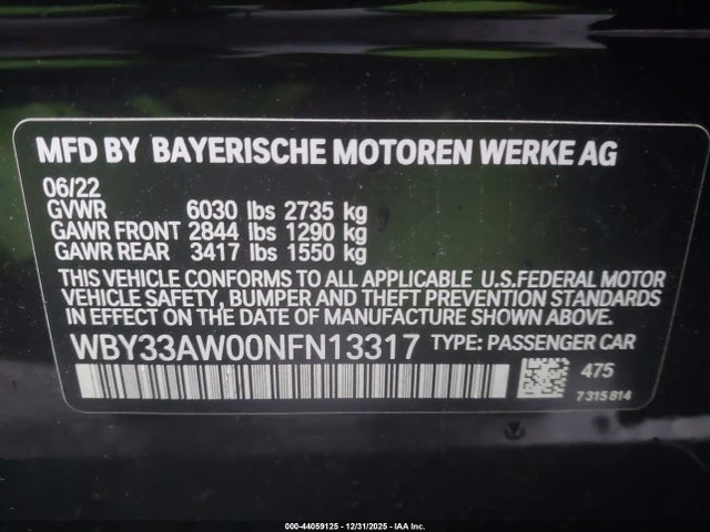 2022 BMW I4 WBY33AW00NFN13317 Photo 8
