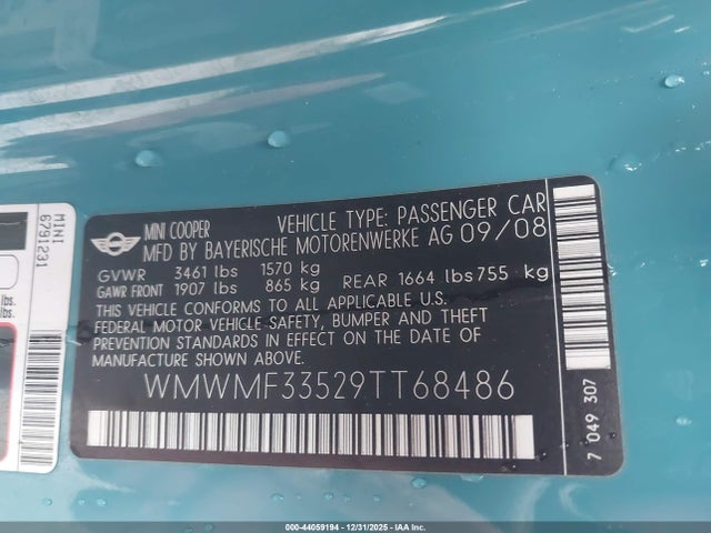 2009 MINI COOPER WMWMF33529TT68486 Photo 8
