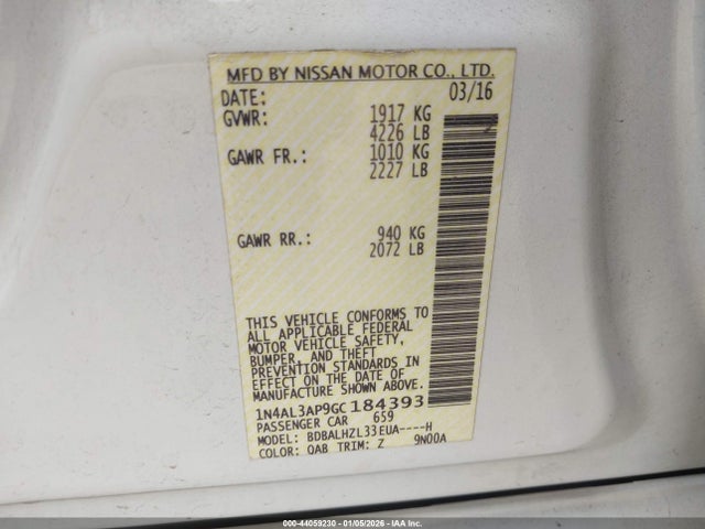 1N4AL3AP9GC184393 Nissan Altima 2.5 Sr