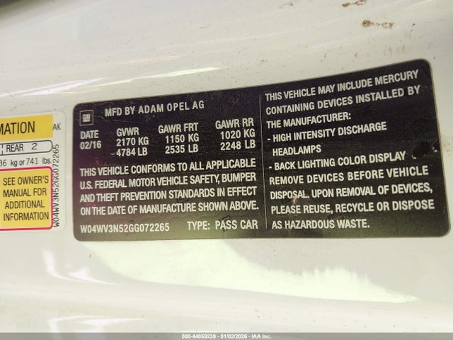 W04WV3N52GG072265 Buick Cascada
