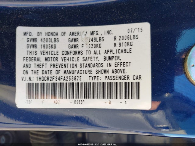 1HGCR2F34FA253875 Honda ACCORD LX