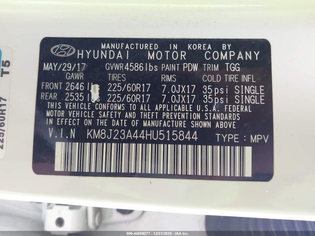 KM8J23A44HU515844 Hyundai TUCSON SE