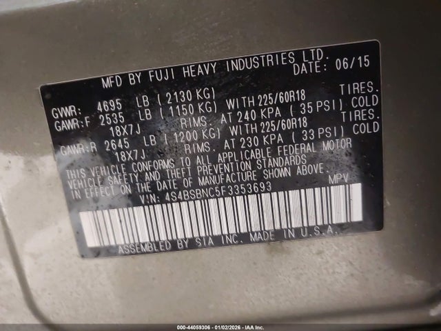 Subaru Outback 2.5i Limited 2015 4S4BSBNC5F3353693 Image 9