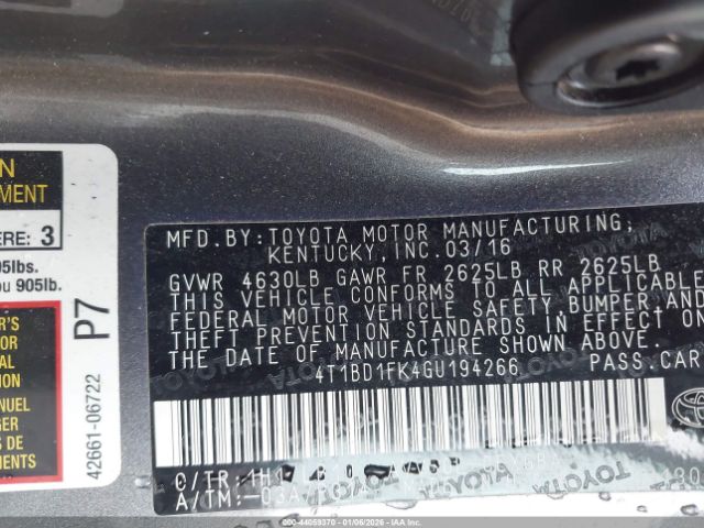 2016 TOYOTA CAMRY HYBRID 4T1BD1FK4GU194266 Photo 8