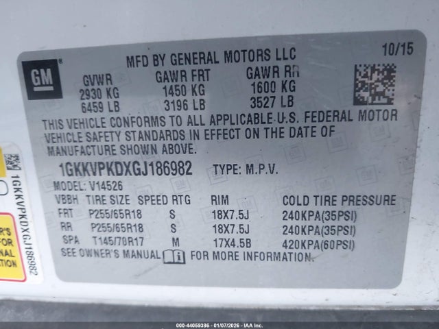 Aukcja sprzedaży 2016 Gmc Acadia Sle-2, vin: 1GKKVPKDXGJ186982, numer aukcji: 44059386