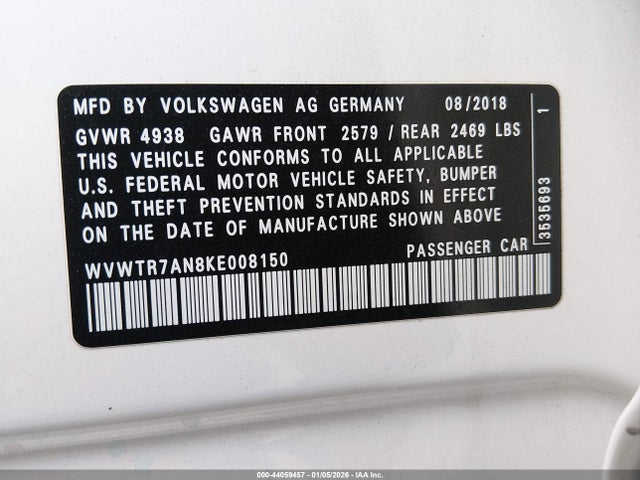2019 VOLKSWAGEN ARTEON WVWTR7AN8KE008150 Photo 8
