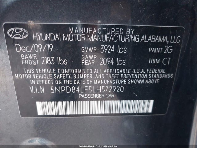 5NPD84LF5LH572920 Hyundai ELANTRA SEL