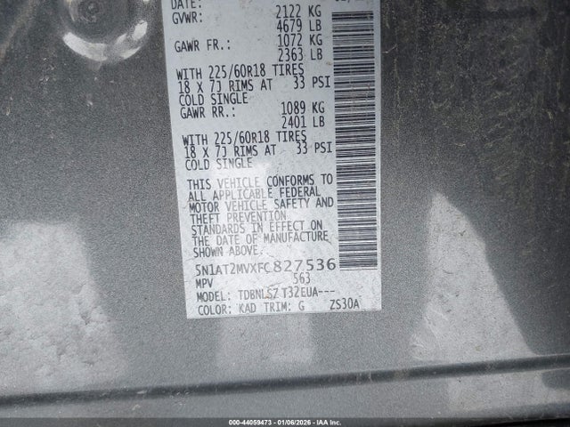 5N1AT2MVXFC827536 Nissan Rogue Sl