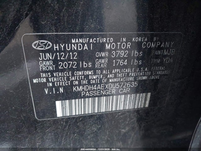 Aukcja sprzedaży 2013 Hyundai Elantra Gls/limited, vin: KMHDH4AEXDU572635, numer aukcji: 44059504