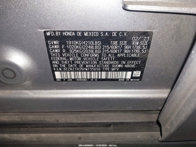 3CZRZ1H35PM735656 Honda Hr-v 2wd Lx