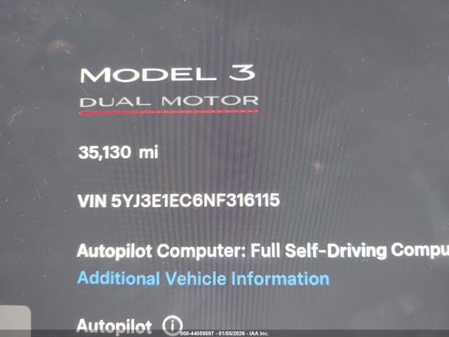2022 TESLA MODEL 3 5YJ3E1EC6NF316115 Photo 6