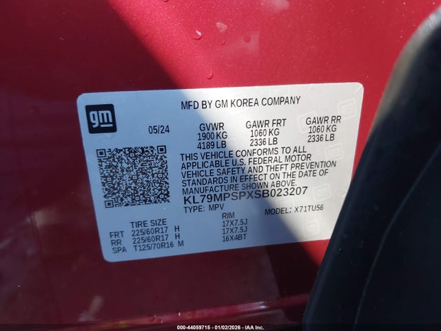 KL79MPSPXSB023207 Chevrolet Trailblazer Fwd Lt