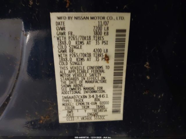 2008 NISSAN TITAN 1N6AA07CX8N343461 Photo 8