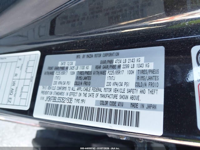 44059742 :رقم المزاد ، JM3KFBBL6S0621506 vin ، 2025 Mazda Cx-5 2.5 S Select مزاد بيع