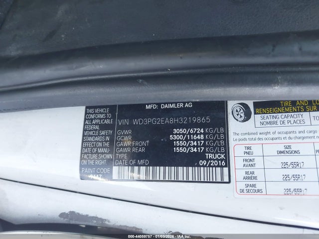 44059757 :رقم المزاد ، WD3PG2EA8H3219865 vin ، 2017 Mercedes-benz Metris مزاد بيع