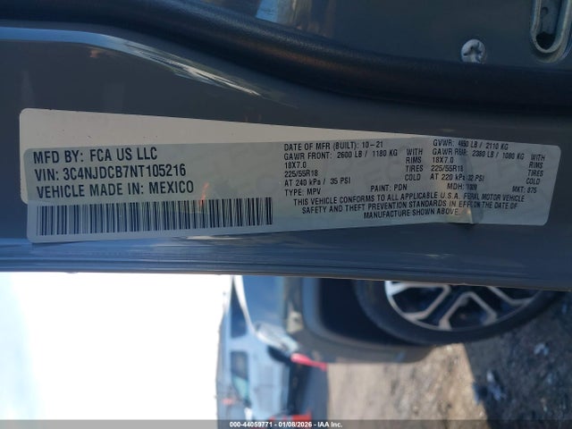 Aukcja sprzedaży 2022 Jeep Compass Limited 4x4, vin: 3C4NJDCB7NT105216, numer aukcji: 44059771
