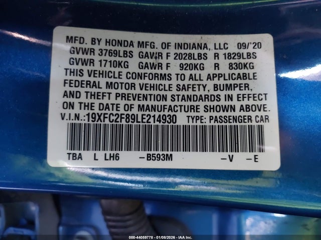 Продаж на аукціоні авто 2020 Honda Civic Sport, vin: 19XFC2F89LE214930, номер лоту: 44059778