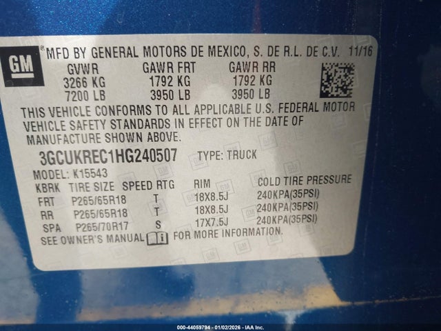 3GCUKREC1HG240507 Chevrolet Silverado 1500 1lt