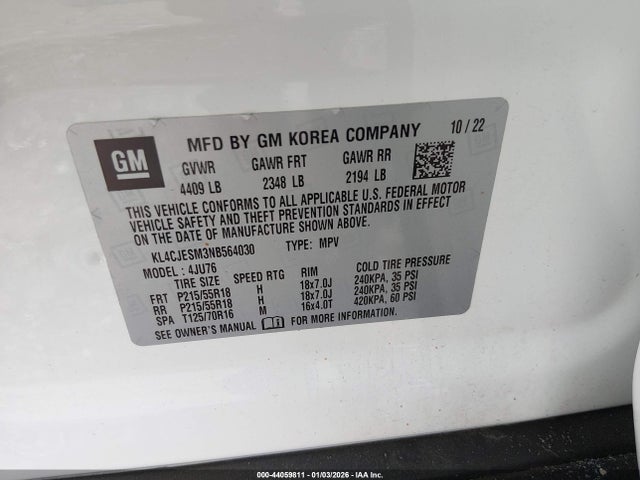 Aukcja sprzedaży 2022 Buick Encore Awd Preferred, vin: KL4CJESM3NB564030, numer aukcji: 44059811