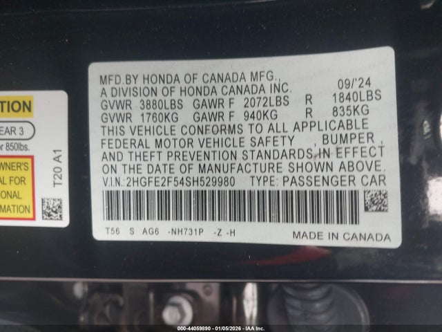 Honda Civic Sport 2025 2HGFE2F54SH529980 Image 9