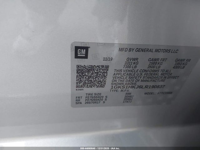 1GKS1HKJ6LR190837 GMC Yukon Xl 2wd Denali
