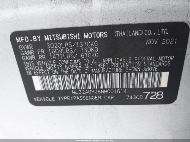 2022 MITSUBISHI MIRAGE ML32AUHJ8NH001614 Photo 8
