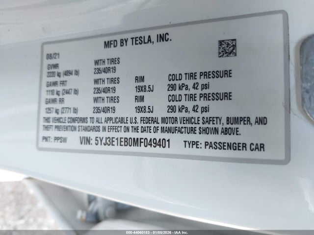 2021 TESLA MODEL 3 5YJ3E1EB0MF049401 Photo 8