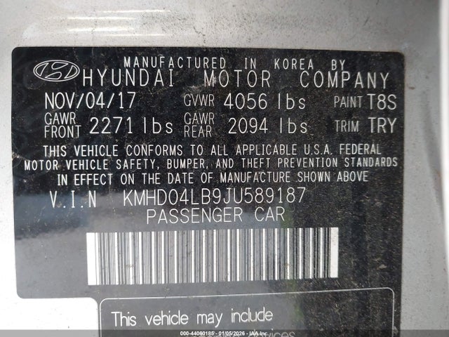 KMHD04LB9JU589187 Hyundai Elantra Sport