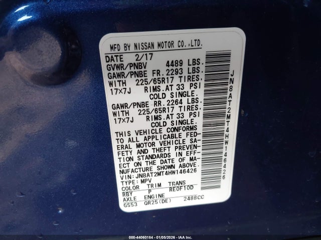 JN8AT2MT4HW146426 Nissan ROGUE SV