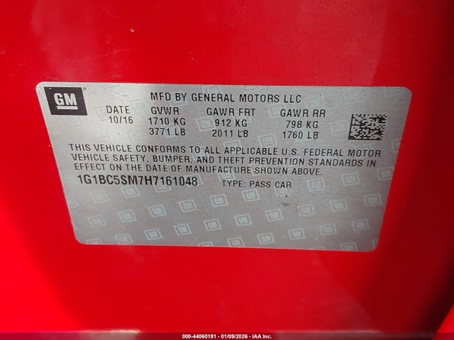 1G1BC5SM7H7161048 Chevrolet Cruze Ls Auto