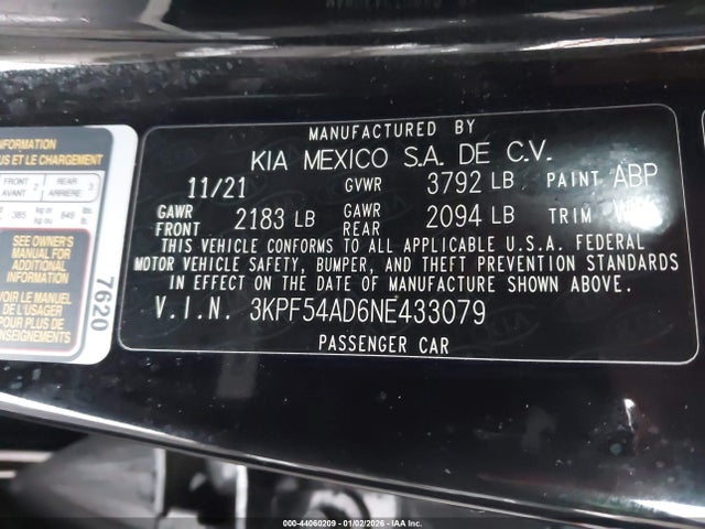 3KPF54AD6NE433079 KIA Forte Gt-line