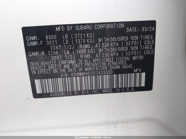 4S4WMAHD2R3433550 Subaru Ascent Onyx Edition 7-passenger