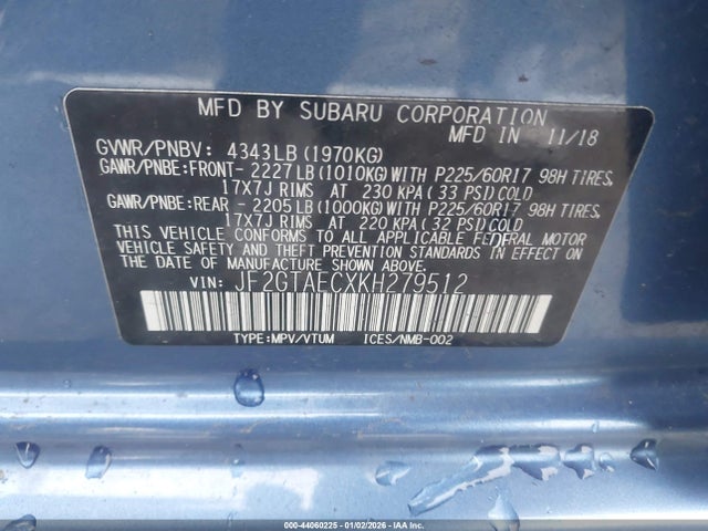 JF2GTAECXKH279512 Subaru Crosstrek 2.0i Premium