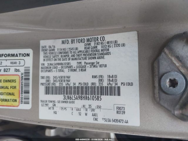 2017 LINCOLN MKZ 3LN6L5A98HR610585 Photo 8