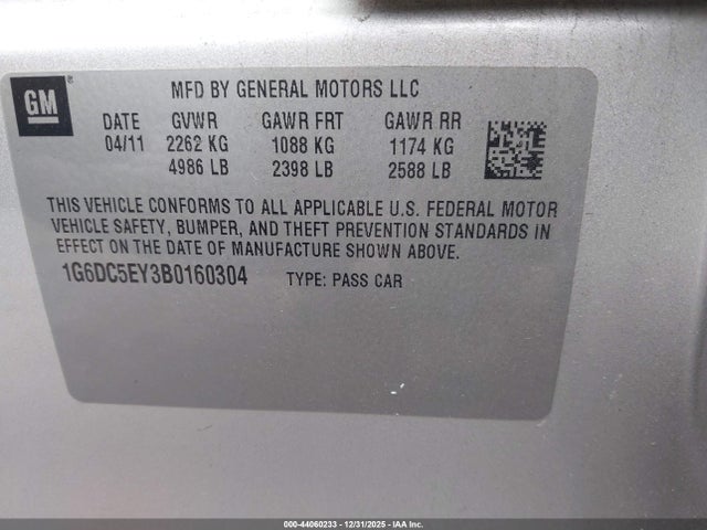 2011 Cadillac Cts Standard მანქანა იყიდება აუქციონზე, vin: 1G6DC5EY3B0160304, აუქციონის ნომერი: 44060233