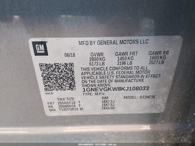 1GNEVGKW8KJ108033 Chevrolet Traverse 1lt