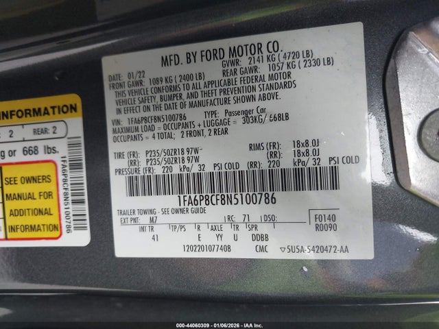 Ford Mustang Gt Premium Fastback 2022 1FA6P8CF8N5100786 Image 9