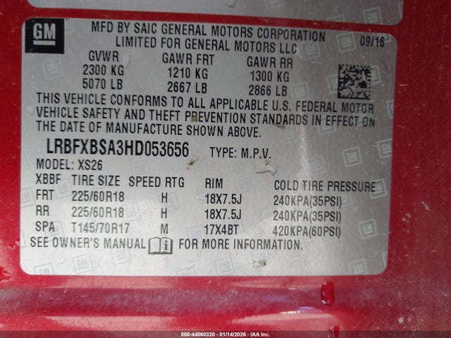 44060320 :رقم المزاد ، LRBFXBSA3HD053656 vin ، 2017 Buick Envision Essence مزاد بيع