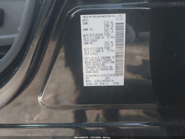 Nissan Pathfinder Platinum/s/sl/sv 2015 5N1AR2MM1FC652549 Image 9