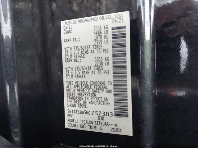 5N1AT3BA5MC757303 Nissan Rogue Sv Fwd