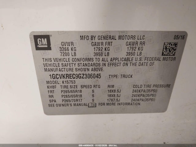 1GCVKREC9GZ306045 Chevrolet Silverado 1500 2lt