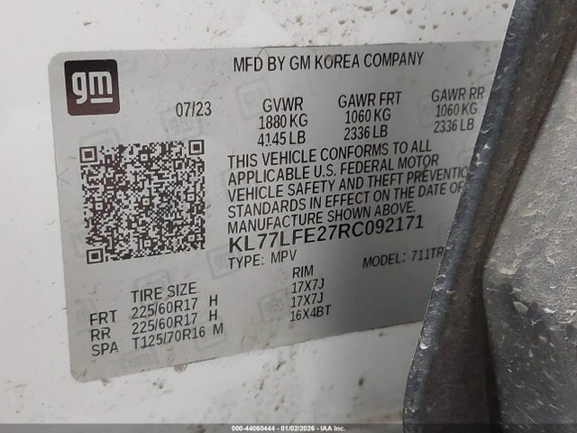 KL77LFE27RC092171 Chevrolet Trax Fwd Sp