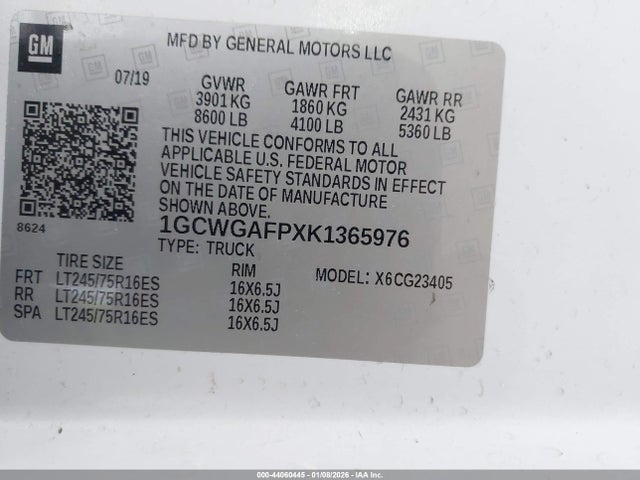 Продажа на аукционе авто 2019 Chevrolet Express 2500 Work Van, vin: 1GCWGAFPXK1365976, номер лота: 44060445