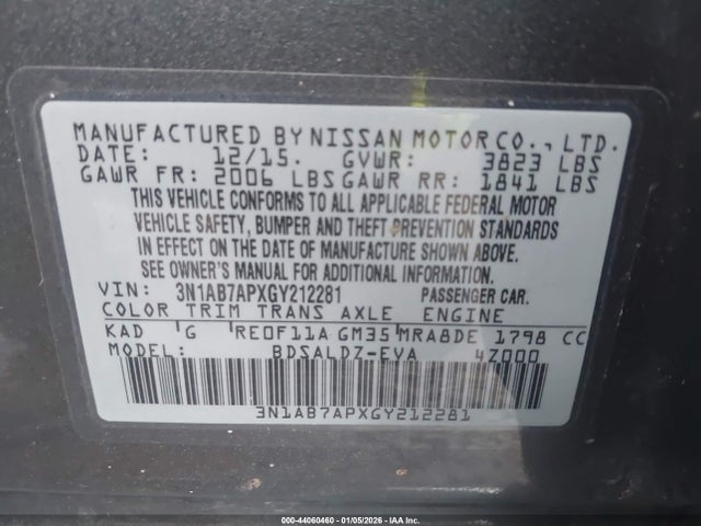 3N1AB7APXGY212281 Nissan SENTRA SV