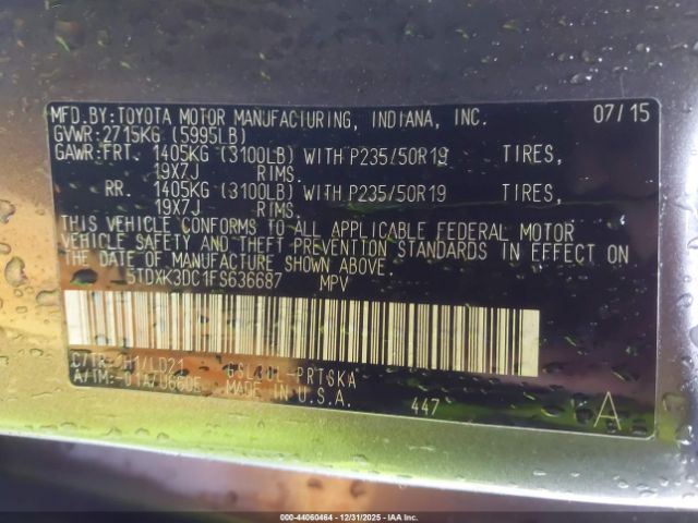 2015 TOYOTA SIENNA 5TDXK3DC1FS636687 Photo 8