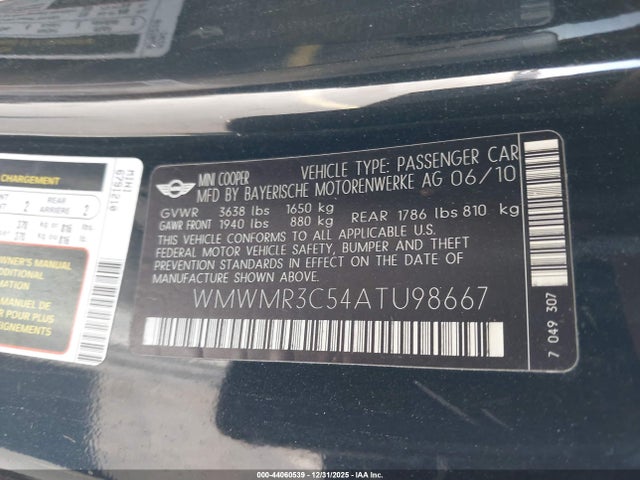 2010 MINI COOPER WMWMR3C54ATU98667 Photo 8
