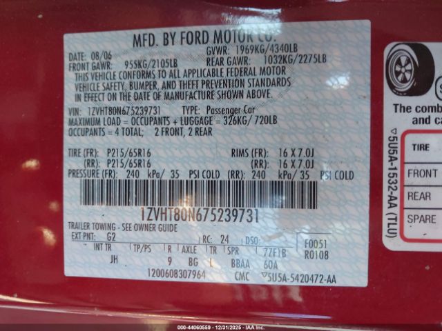 2007 FORD MUSTANG 1ZVHT80N675239731 Photo 8