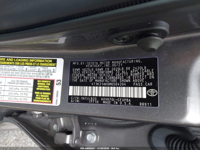 4T1K31AK6MU564204 Toyota Camry Xse Hybrid