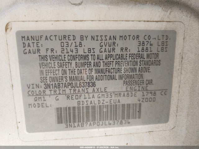 3N1AB7AP0JL637836 Nissan SENTRA SV