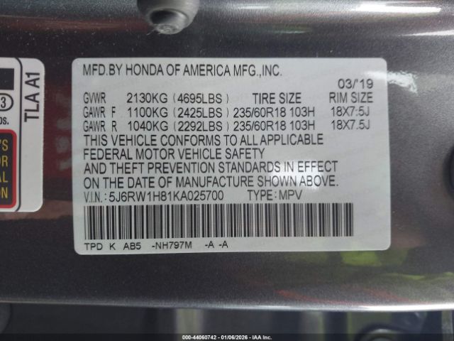 2019 HONDA CR-V 5J6RW1H81KA025700 Photo 8